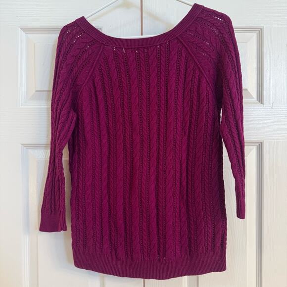 American Eagle Outfitters Women’s Open Knit 3/4 Sleeves Boatneck Sweater Size M - Picture 2 of 6